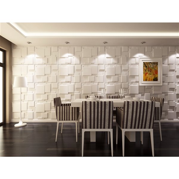 Dundee Decor Falkirk Fifer Geometric Squares 3D Wall Panel - 2.6-ft x 2.1-ft - Off-White - 5-Pack