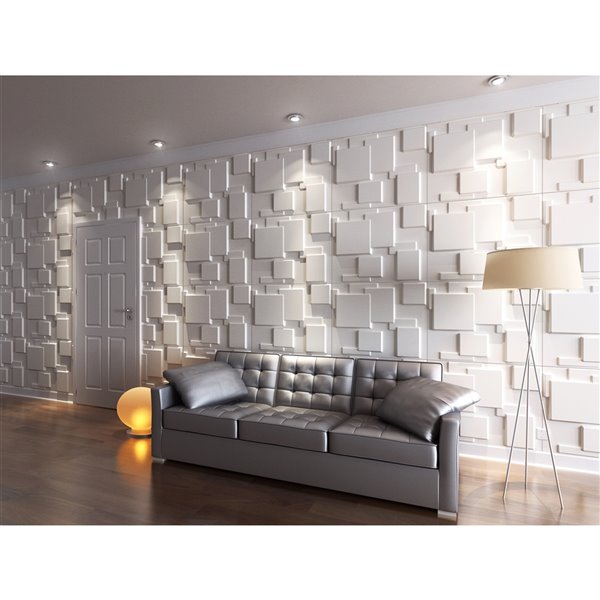 Dundee Decor Falkirk Fifer Geometric Squares 3D Wall Panel - 2.6-ft x 2.1-ft - Off-White - 5-Pack