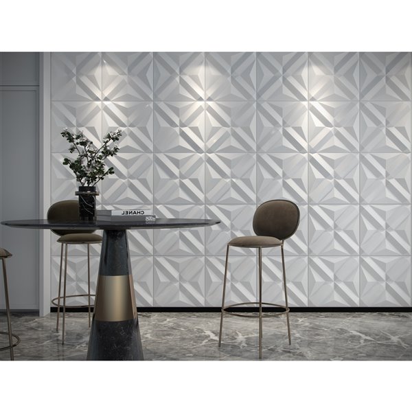 Dundee Decor Falkirk Fifer Geometric Diamonds 3D Wall Panel - 1.6-ft x 1.6-ft - Off-White - 5-Pack