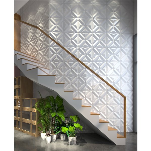 Dundee Decor Falkirk Fifer Geometric Diamonds 3D Wall Panel - 1.6-ft x 1.6-ft - Off-White - 5-Pack