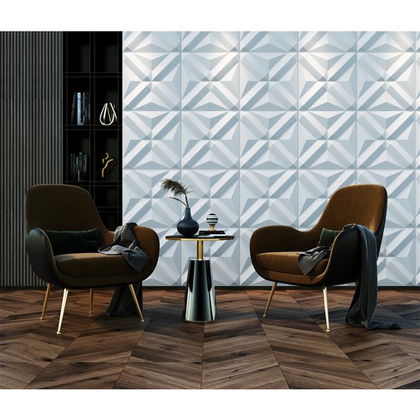 Dundee Decor Falkirk Fifer Geometric Diamonds 3D Wall Panel - 1.6-ft x 1.6-ft - Off-White - 5-Pack