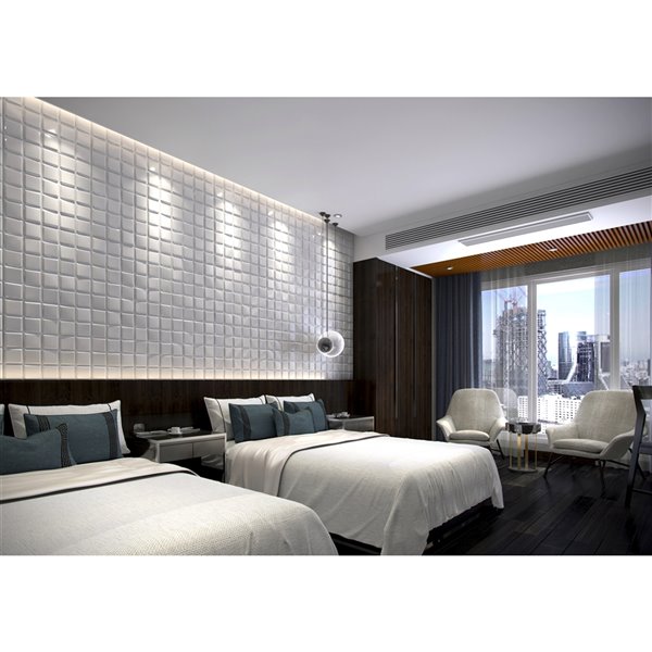 Dundee Decor Falkirk Fifer Geometric Cubes 3D Wall Panel - 1.6-ft x 1.6-ft - Off-White - 10-Pack