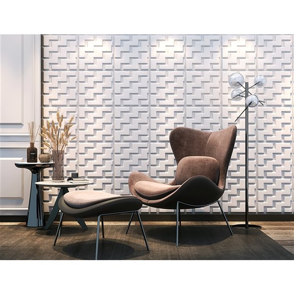 Dundee Decor Falkirk Fifer Chevron Zigzag 3D Wall Panel - 1.6-ft x 1.6-ft - Off-White - 5-Pack