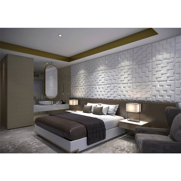 Dundee Decor Falkirk Fifer Chevron Zigzag 3D Wall Panel - 1.6-ft x 1.6-ft - Off-White - 5-Pack