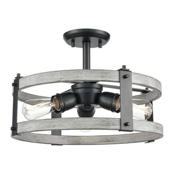 DVI Oakhurst Modern Flush-Mount Light - 3-Light - Graphite Grey and Birch Wood