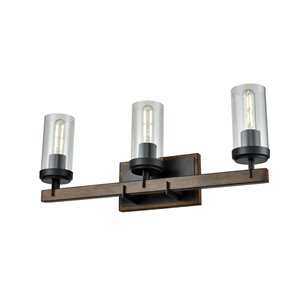 Luminaire pour meuble-lavabo moderne Okanagan de DVI à 3 lumières, gris graphite et bois de fer