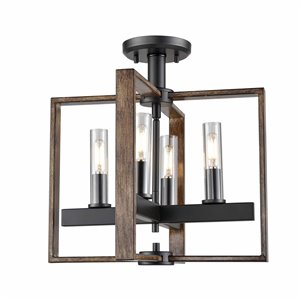 DVI Blairmore Modern Flush-Mount Light - 4-Light - Graphite Grey and Ironwood