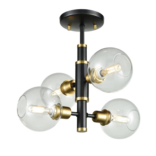 DVI Ocean Drive Modern Small Flush-Mount Light - 4-Light - Venetian Brass and Graphite Grey