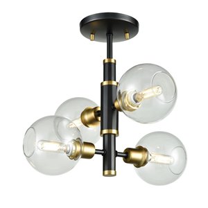 DVI Ocean Drive Modern Small Flush-Mount Light - 4-Light - Venetian Brass and Graphite Grey