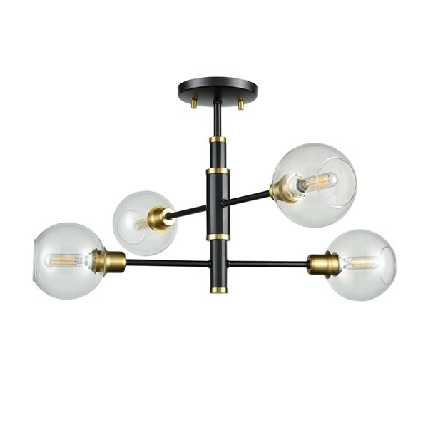 DVI Ocean Drive Modern Large Flush-Mount Light - 4-Light - Venetian Brass and Graphite Grey