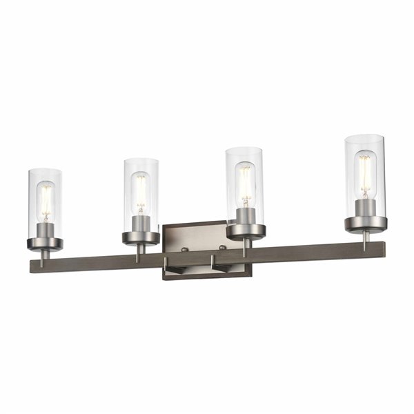 DVI Okanagan Modern Vanity Light - 4-Light - Buffed Nickel and Barn Wood