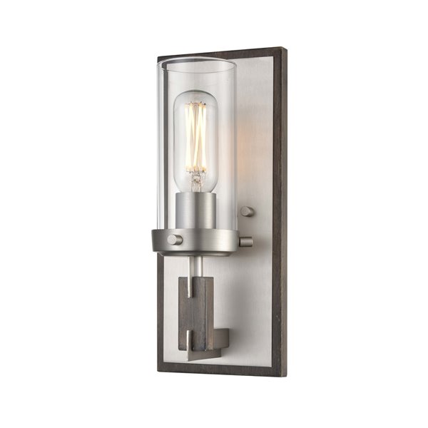 DVI Okanagan Modern 1-Light Wall Sconce - 5.5-in - Buffed Nickel and Barn Wood