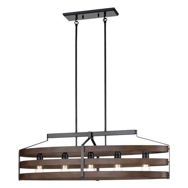 DVI Fort Garry Modern Kitchen Island Lighting - 5-Light - Graphite Grey and Ironwood