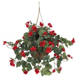 Nearly Natural Silk plant Hanging Basket - 24-in - Red