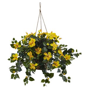 Nearly Natural Hibiscus Hibiscus Hanging Basket - 22-in - Yellow