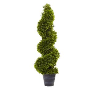 Nearly Natural Grass Spiral Topiary with Decorative Planter - 3-ft - Green