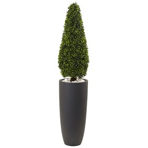 Nearly Natural Boxwood Topiary with Grey Cylindrical Planter - Uv Resistant - 50-in - Green