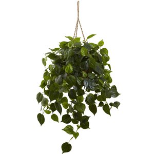 Nearly Natural Philodendron UV Resistant Hanging Basket - Indoor/Outdoor - 36-in - Green