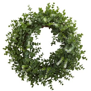 Nearly Natural Eucalyptus Double Ring Wreath with Twig Base - 18-in - Green