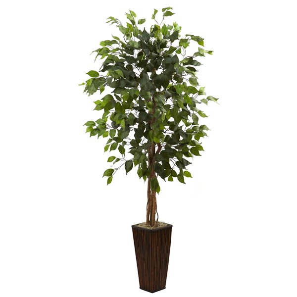Nearly Natural Ficus Tree with Bamboo Planter - 5.5-ft - Green
