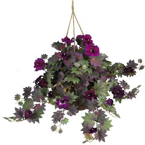 Nearly Natural Morning Glory Hanging Basket Silk Plant - 24-in - Purple