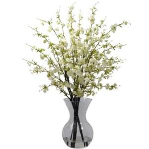 Nearly Natural Cherry Blossoms with Vase Arrangement - 30-in - White