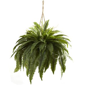 Nearly Natural Double Giant Boston Fern Hanging Basket - 29-in - Green