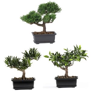 Nearly Natural Bonsai Silk Plant Collection8.5-in - Green - Set of 3