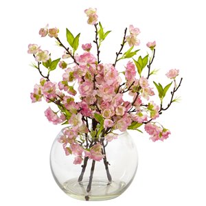 Nearly Natural Cherry Blossom in Large Vase - 14-in - Pink