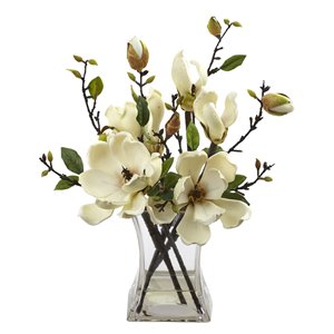 Nearly Natural Magnolia Arrangement with Vase - 15-in - White