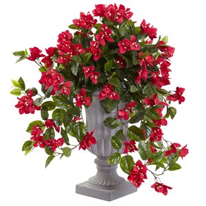 Nearly Natural Bougainvillea Flowering Silk Plant with Decorative Urn - Indoor/Outdoor - 28-in - Red