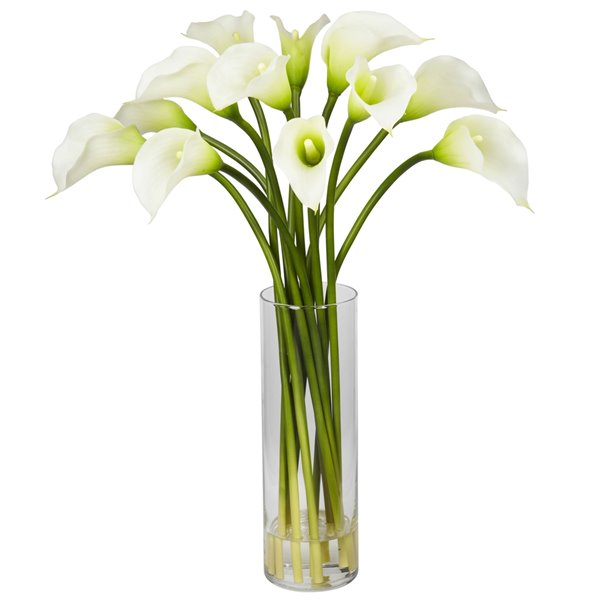 Nearly Natural 1434 Lily Silk Arrangement with Glass Vase 