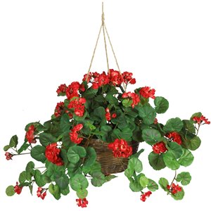Nearly Natural Geranium Hanging Basket Silk Plant - 24-in - Red