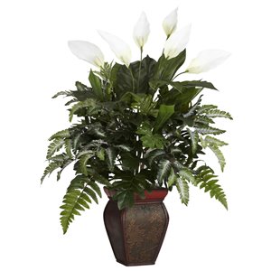 Nearly Natural Mixed Greens with Spathiphyllum and Decorative Vase - 29-in - Green