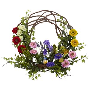 Nearly Natural Spring Floral Wreath - 22-in - Purple, Pink and Yellow