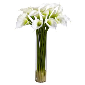 Nearly Natural Calla Lily with Cylinder Silk Flower Arrangement - 27-in - Cream