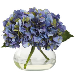 Nearly Natural Blooming Hydrangea with Vase - 8.5-in - Blue