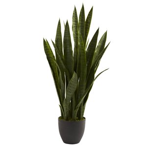 Nearly Natural Sansevieria with Black Planter - 35-in - Green