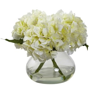Nearly Natural Blooming Hydrangea with Vase - 8.5-in - Cream