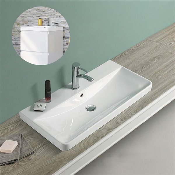 American Imaginations White Fire Clay, Single Hole Bathroom Vanity Top