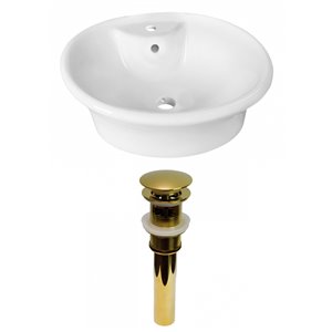 American Imaginations White Vessel Round Bathroom Sink - Gold Hardware - 15.5-in - Overflow Included
