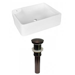 American Imaginations White Vessel Rectangular Bathroom Sink - Bronze Hardware - 13-in