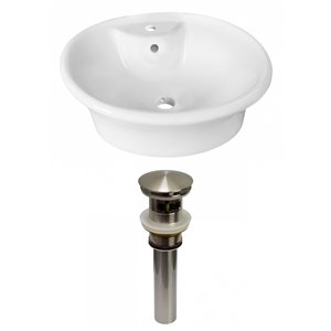 American Imaginations White Vessel Round Bathroom Sink - Nickel Hardware - 15.5-in - Overflow Included