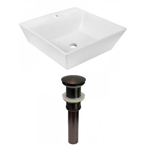 American Imaginations White Vessel Square Bathroom Sink - Bronze Hardware - 16.5-in