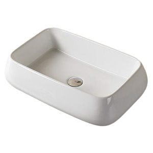 American Imaginations Stylish White Vessel Rectangular Bathroom Sink - Chrome Hardware - 16.14-in
