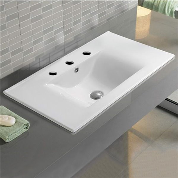 American Imaginations White Fire Clay Bathroom Vanity Top - Widespread - 23.8-in x 18.2-in