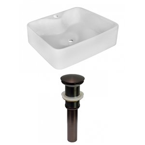 American Imaginations White Vessel Rectangular Bathroom Sink - Bronze Hardware - 14.75-in