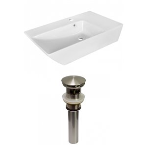 American Imaginations Modern White Vessel Rectangular Bathroom Sink - Nickel Hardware - 15.5-in - Overflow Included