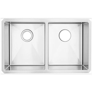 Évier de cuisine double encastré contemporain de American Imaginations, 29 po x 20 po, calibre 18, nickel brossé