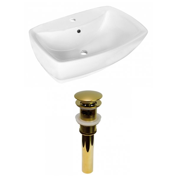 American Imaginations White Vessel Rectangular Bathroom Sink Gold